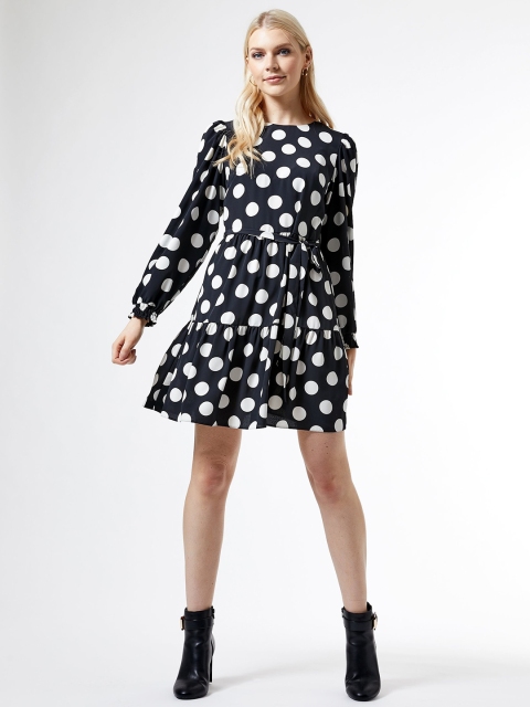 

DOROTHY PERKINS Women Navy Blue & White Polka Dot Printed A-Line Dress