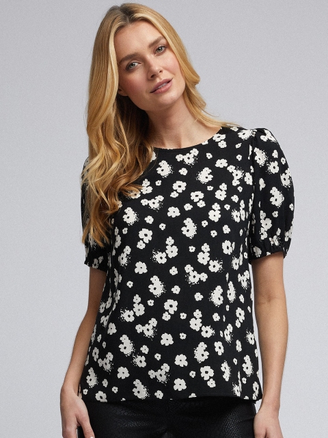 

DOROTHY PERKINS Women Black & White Floral Print Styled Back Top