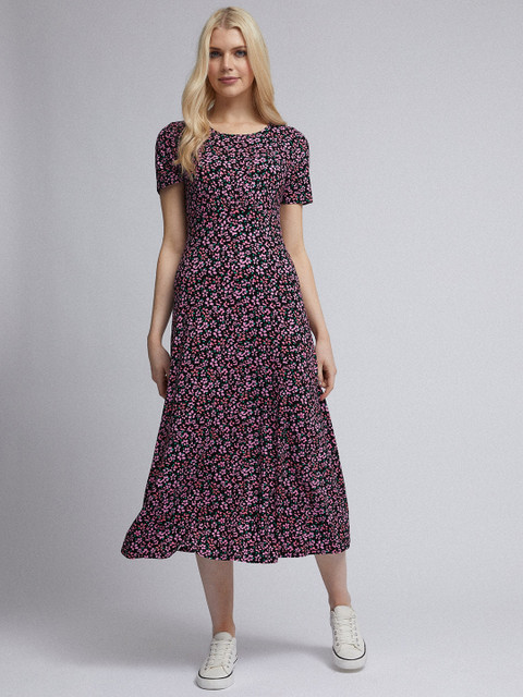 

DOROTHY PERKINS Women Black & Pink Floral Print A-Line Dress