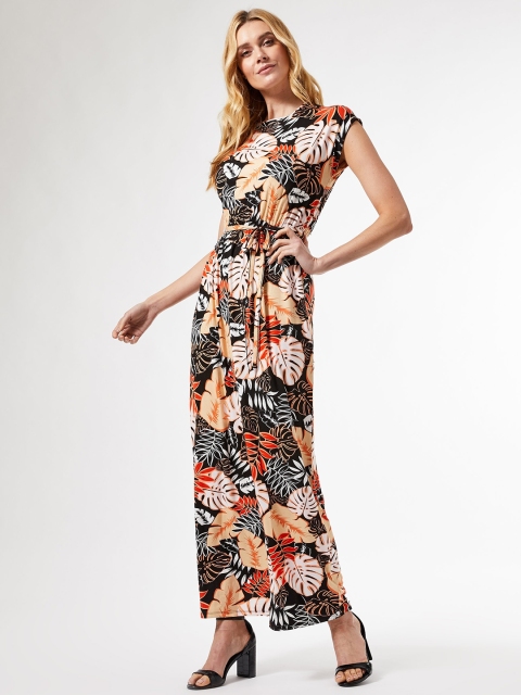 

DOROTHY PERKINS Women Black & Orange Tropical Printed Maxi Dress With Belt