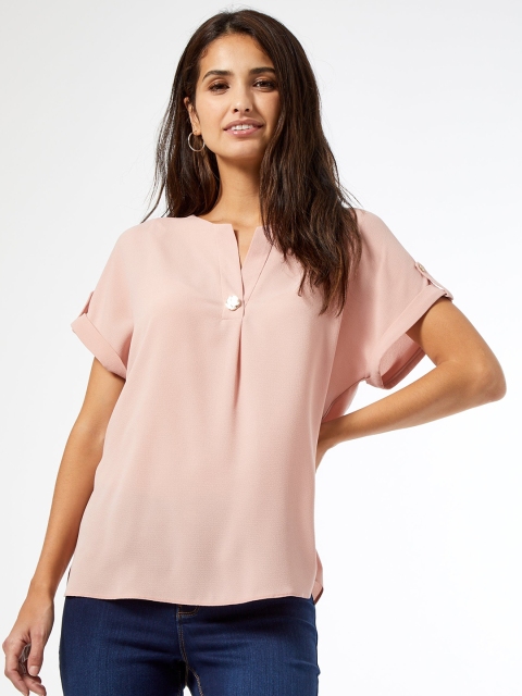 

DOROTHY PERKINS Women Dusty Pink Pleated Solid Top