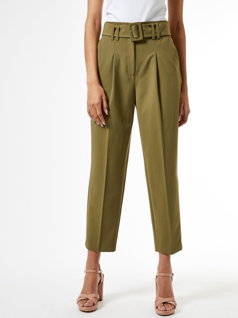 

DOROTHY PERKINS Women Olive Green Solid Cropped Trousers
