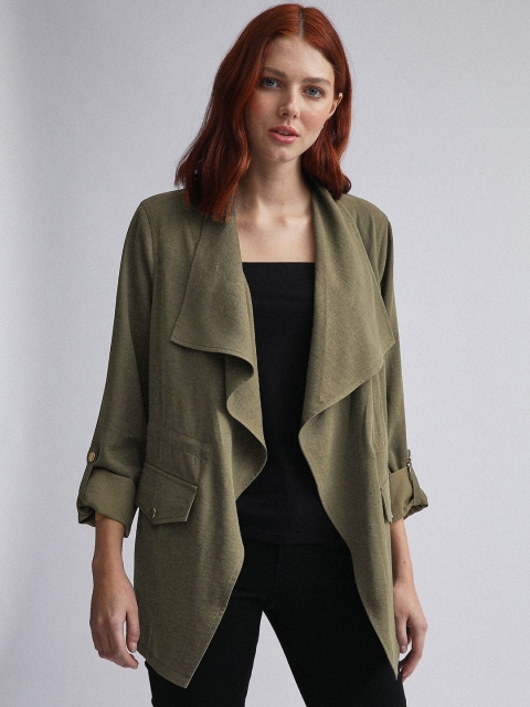 

DOROTHY PERKINS Women Olive Green Solid Open Front Jacket