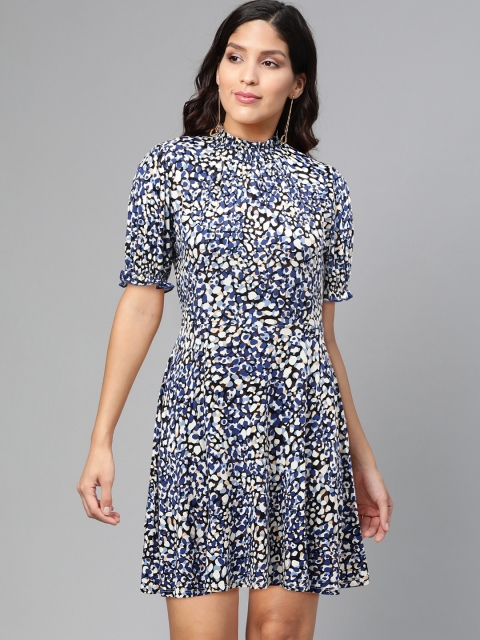

DOROTHY PERKINS Women Off-White & Blue Printed A-Line Dress
