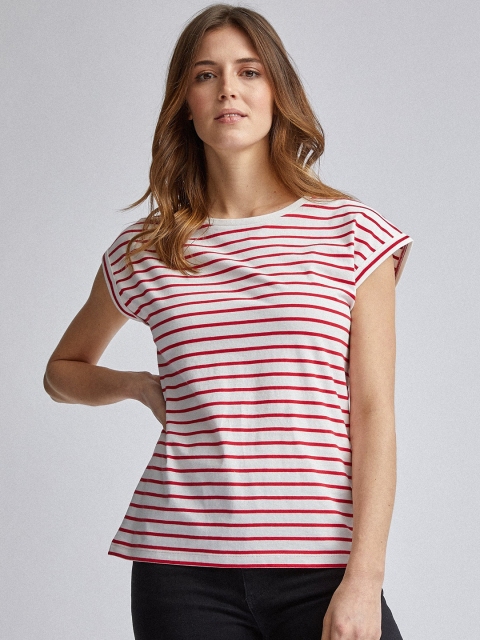 

DOROTHY PERKINS Women White & Red Striped Boat Neck T-shirt