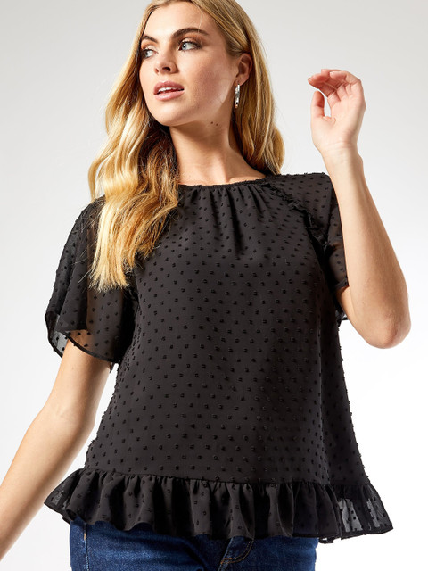 

DOROTHY PERKINS Women Black Self Design A-Line Top