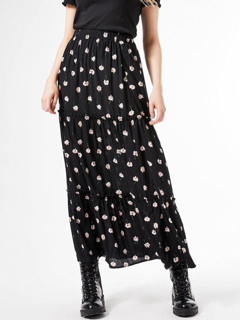 

DOROTHY PERKINS Women Black & Off-White Floral Printed Tiered Maxi Flared Skirt