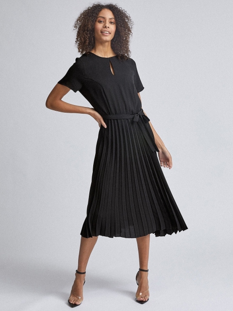 

DOROTHY PERKINS Women Black Solid Accordion Pleated A-Line Dress