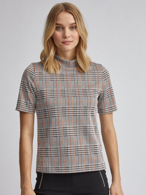 

DOROTHY PERKINS Women Off-White & Black Glen Check Top