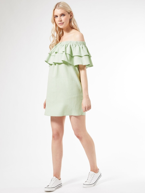 

DOROTHY PERKINS Women Green Solid Off-Shoulder Shift Dress