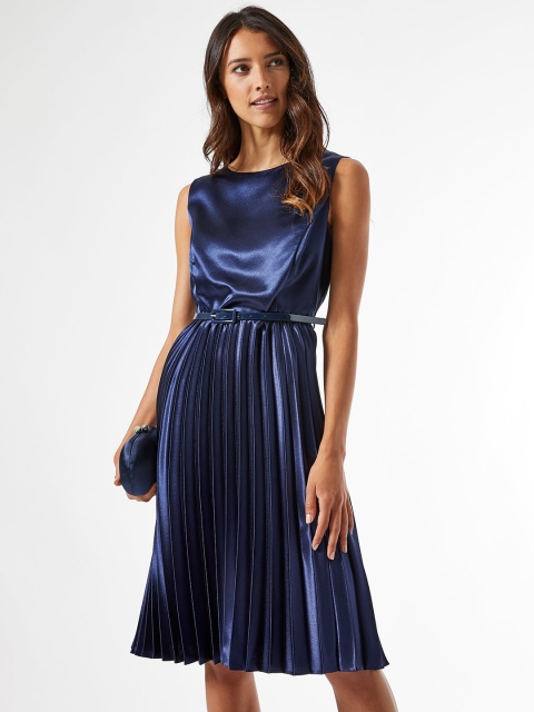 

DOROTHY PERKINS Women Blue Accordion Pleated A-Line Dress With Sheen Effect