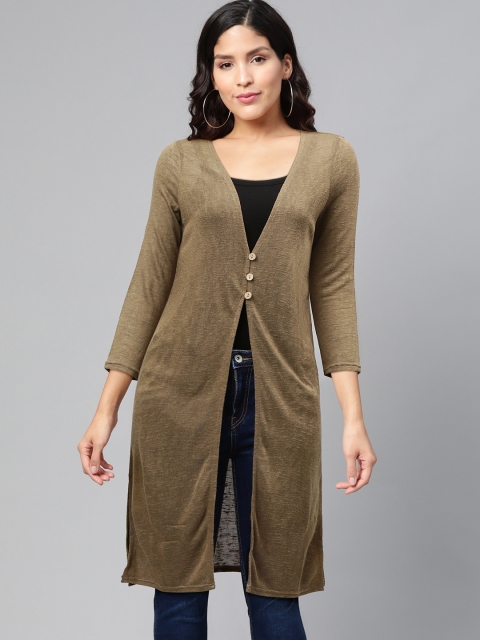 

DOROTHY PERKINS Women Olive Green Solid Button Shrug