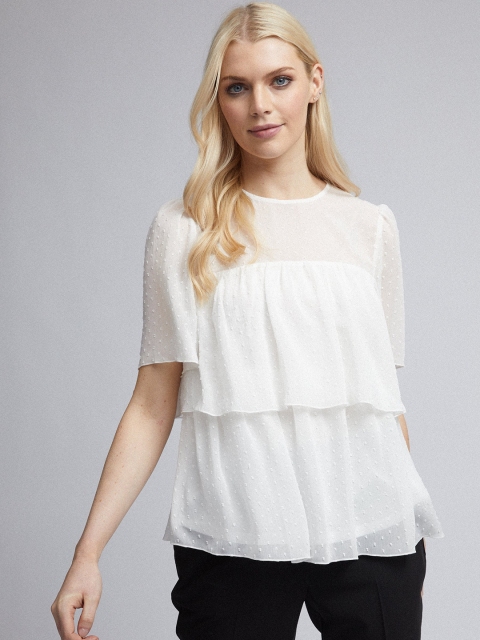 

DOROTHY PERKINS Women White Self Design Layered Top