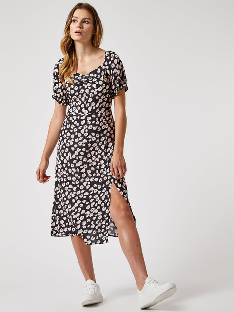 

DOROTHY PERKINS Women Black & Pink Animal Printed A-Line Dress