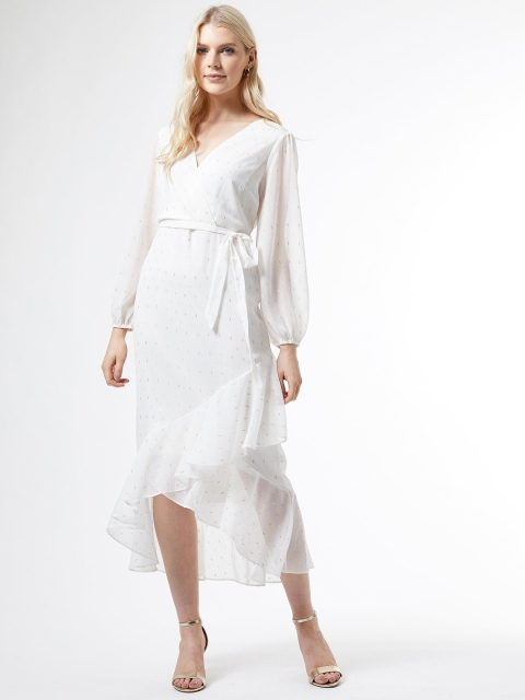 

DOROTHY PERKINS Women Off-White Self Design Wrap Dress
