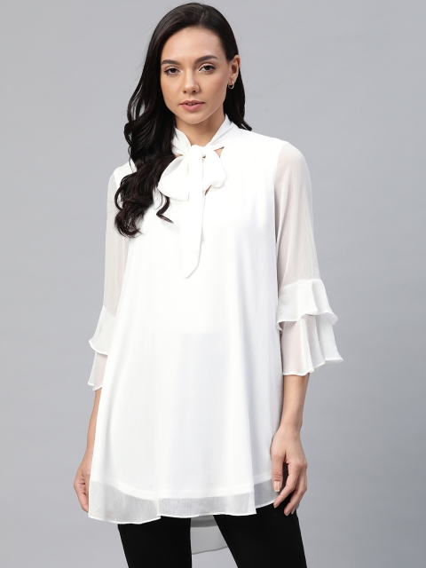 

DOROTHY PERKINS Women White Tie-Up Neck Solid Top