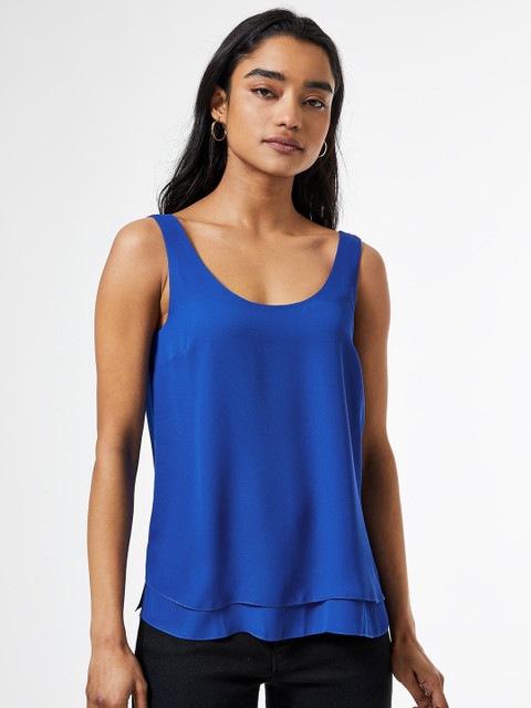 

DOROTHY PERKINS Women Blue Solid Petite Layered A-Line Top