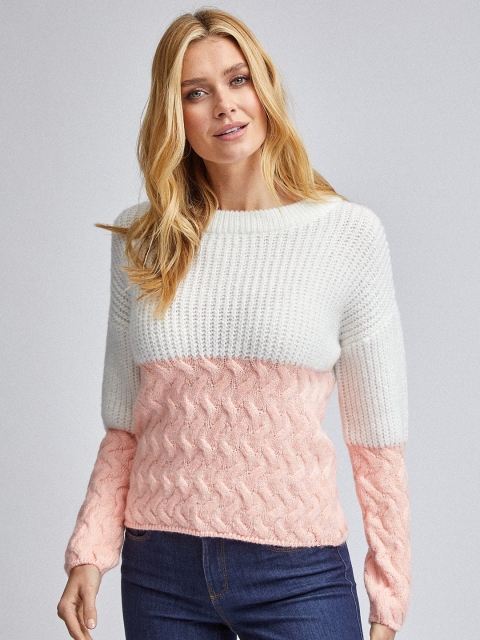 

DOROTHY PERKINS Women Off-White & Pink Colourblocked Pullover