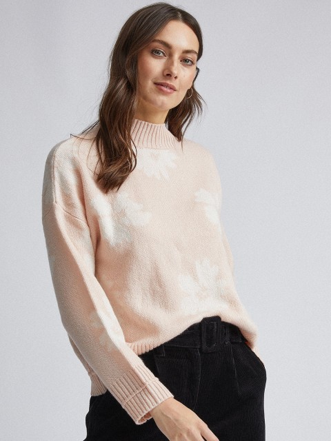 

DOROTHY PERKINS Women Peach-Coloured & Off-White Floral Print Pullover