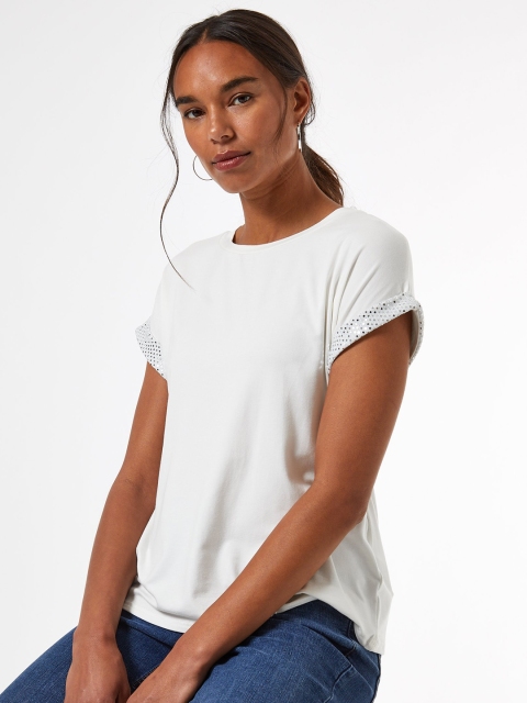 

DOROTHY PERKINS Women White Solid Round Neck T-shirt