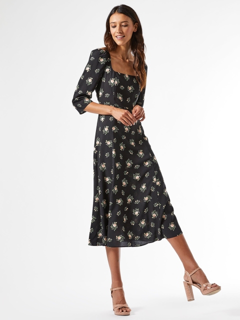 

DOROTHY PERKINS Women Black & Pink Floral Print A-Line Dress