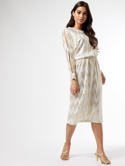

DOROTHY PERKINS Women Off-White & Golden Petite Sequinned Blouson Dress