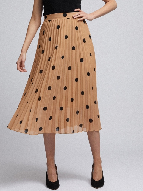 

DOROTHY PERKINS Women Beige & Black Polka Dots Print Accordion Pleats A-Line Skirt