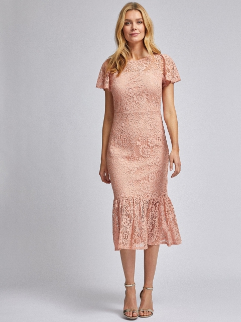 

DOROTHY PERKINS Women Peach-Coloured Lace Sheath Dress