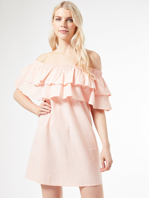 

DOROTHY PERKINS Women Peach-Coloured Layered Solid Off-Shoulder A-Line Dress