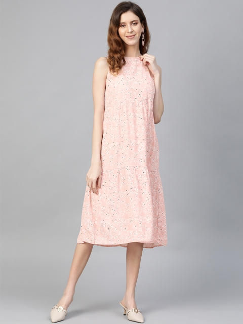 

DOROTHY PERKINS Women Pink & White Floral Printed Tiered A-Line Dress