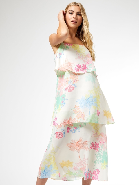 

DOROTHY PERKINS Women Off-White & Pink Floral Print Layered A-Line Dress