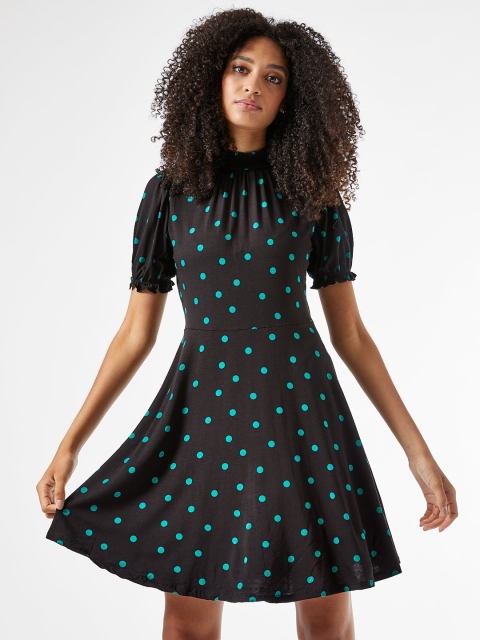 

DOROTHY PERKINS Women Black & Green Polka Dots Printed A-Line Dress