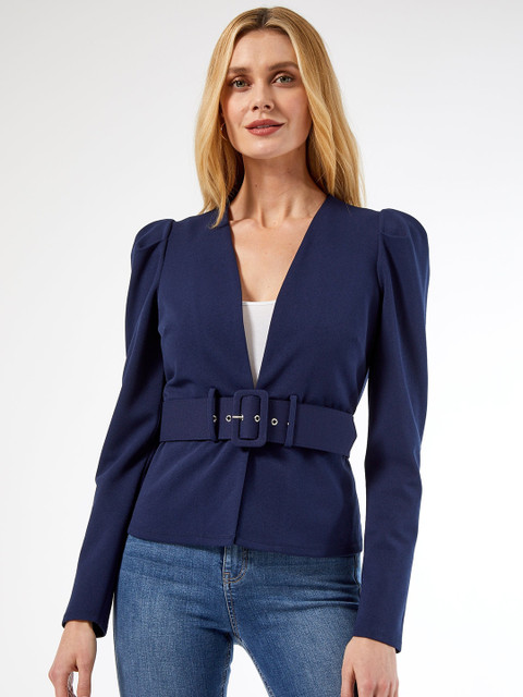 

DOROTHY PERKINS Women Navy Blue Solid Jacket with Belt