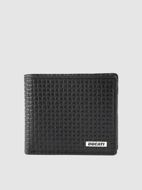 

Ducati Men Black Self Design Two Fold Leather Wallet