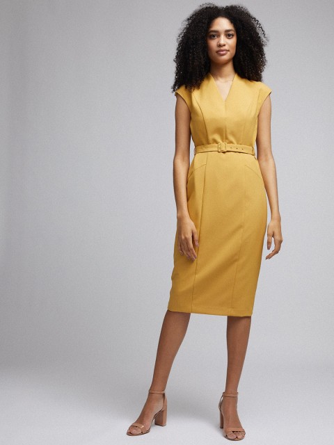

DOROTHY PERKINS Women Mustard Yellow Solid Sheath Dress