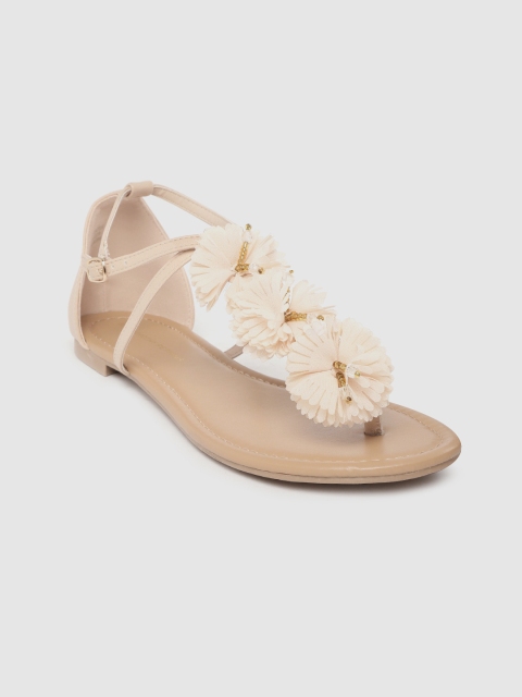 

DOROTHY PERKINS Women Peach-Coloured Floral Applique T-Strap Flats