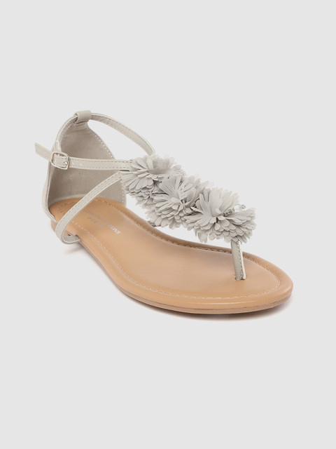 

DOROTHY PERKINS Women Grey Wide Fit Floral Applique T-Strap Flats