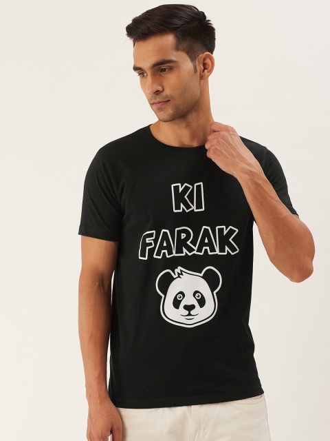

PRINTOCTOPUS Men Black White Printed Round Neck Pure Cotton T-shirt