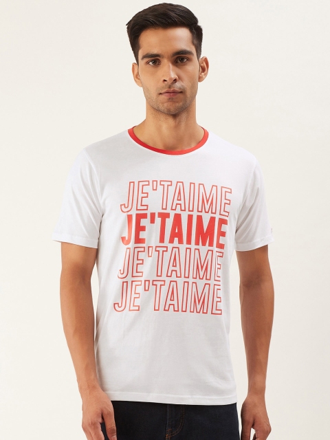 

PRINTOCTOPUS Men White Red Printed Round Neck Pure Cotton T-shirt