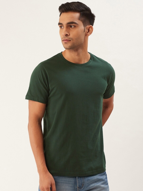 

PRINTOCTOPUS Men Green Solid Round Neck T-shirt