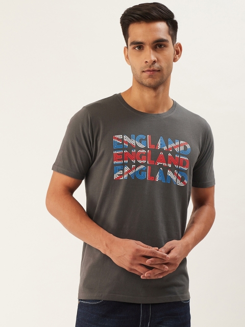 

PRINTOCTOPUS Men Charcoal Grey & Red Printed Round Neck T-shirt