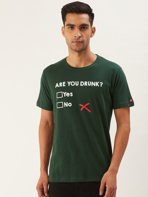 

PRINTOCTOPUS Men Green White Printed Round Neck Pure Cotton T-shirt