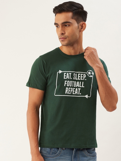 

PRINTOCTOPUS Men Green White Printed Round Neck Pure Cotton T-shirt