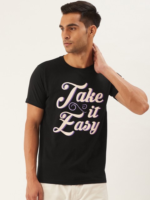 

PRINTOCTOPUS Men Black Cream-Coloured Printed Round Neck Pure Cotton T-shirt