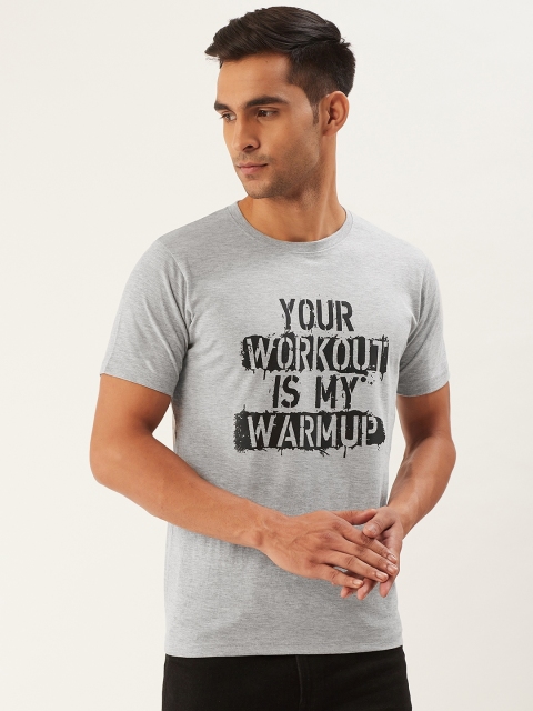 

PRINTOCTOPUS Men Grey Melange & BlackPrinted Round Neck T-shirt