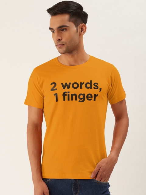 

PRINTOCTOPUS Men Mustard Yellow & Black Printed Round Neck T-shirt