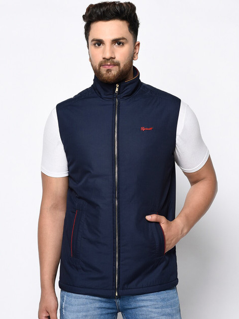 

Spirit Men Navy Blue Solid Windcheater Jacket