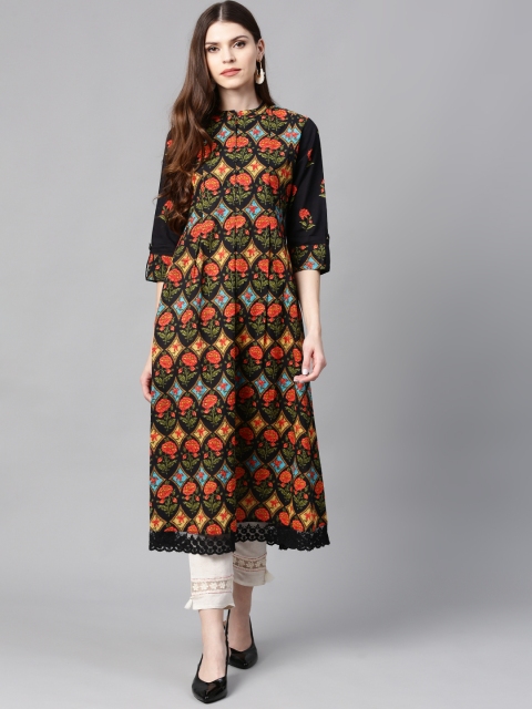 

Juniper Women Black & Red Printed A-Line Kurta