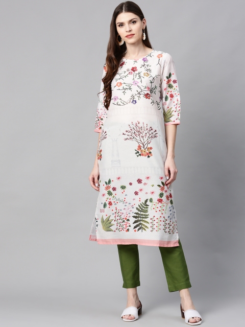 

Juniper Women Off-White Floral Print Straight Kurta
