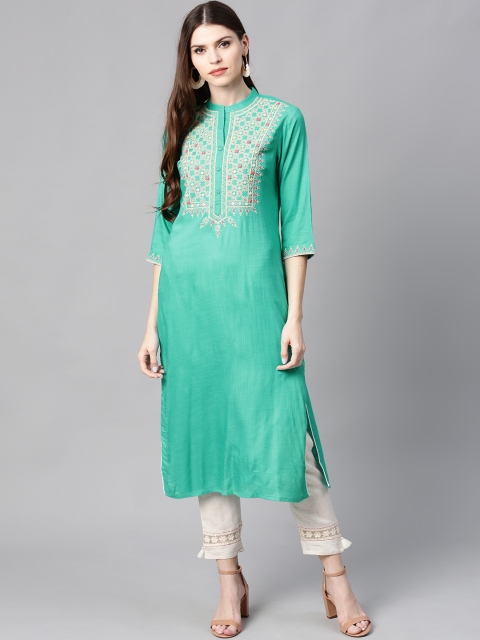 

Juniper Women Green Yoke Design Straight Kurta